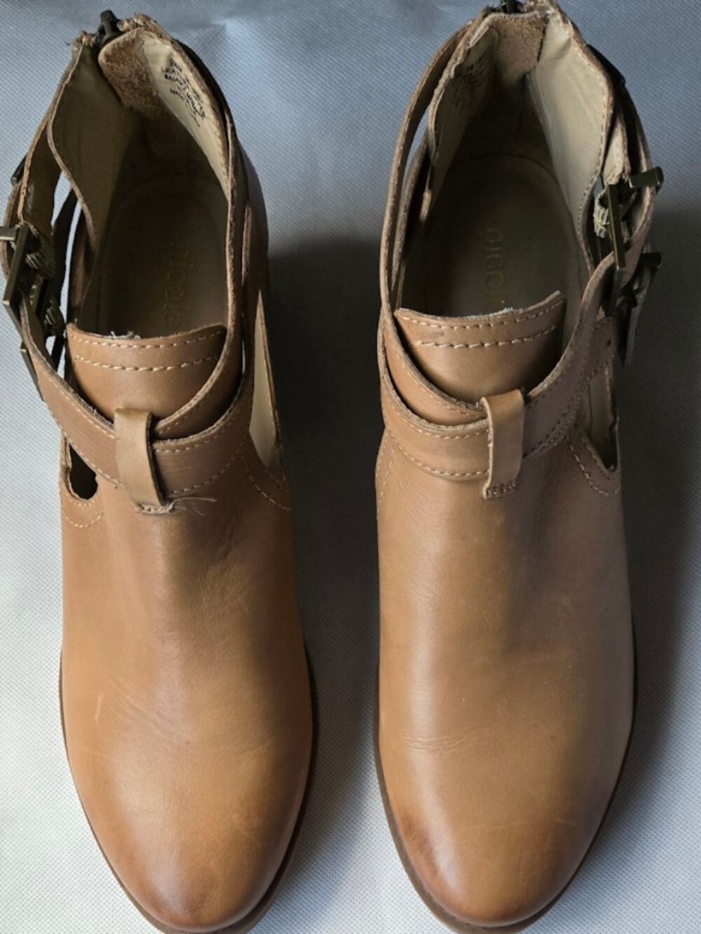 Nicole Leather Ankle Booties Brown Buckle Zip Women's 9.5
